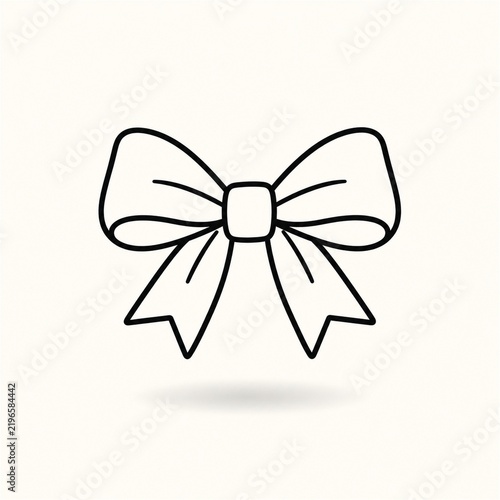 Minimal black line art ribbon floating above a soft shadow on an off white background