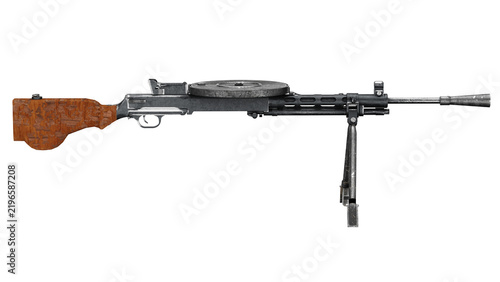 Canvastavla 3d rendering of a metal machine gun with wooden details
