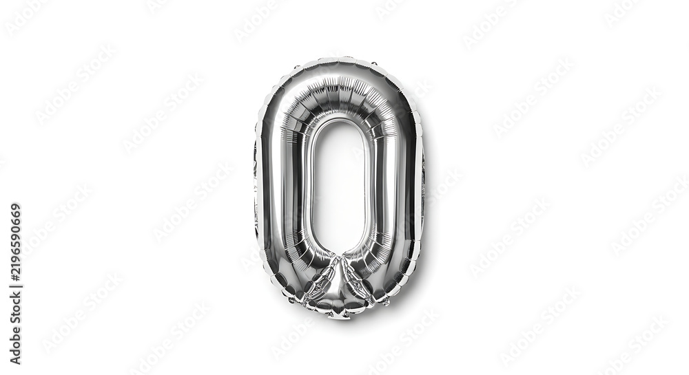 Obraz premium A shiny silver metallic foil balloon in the shape of the number zero for birthday celebrations