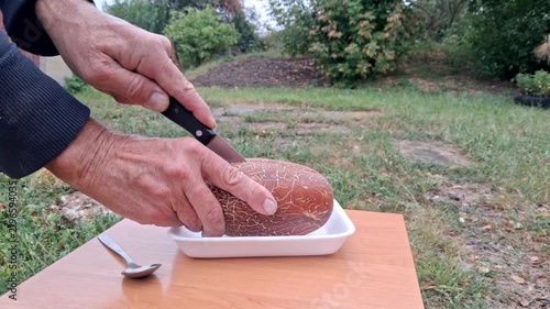 Large overripe seed cucumber.The process of obtaining cucumber seeds.