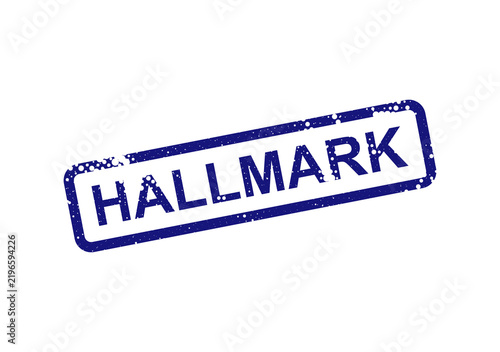 Canvas Print Blue hallmarked rubber stamp with white text saying hallmark isolated on transpa
