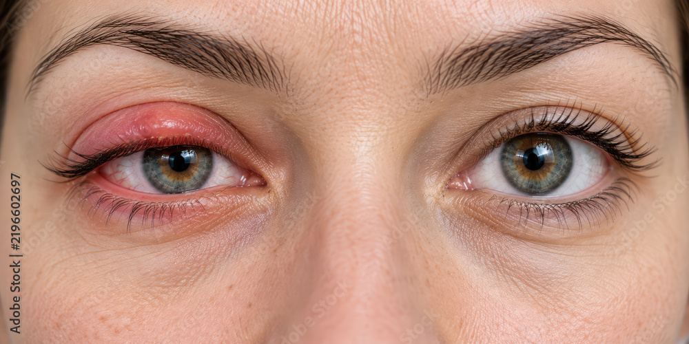Fototapeta premium Swollen Red Eyelid, Blepharitis and Eye Inflammation Close Up