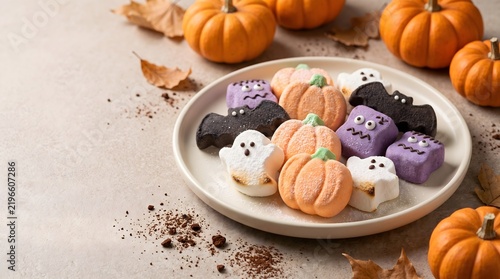 Spooky Halloween Marshmallows with Ghost and Pumpkin Shapes