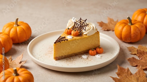 Creamy Pumpkin Cheesecake with Halloween Decorations