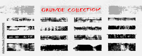 Set of distressed black grunge banners. Textured ink vector frames with rough borders for graphic design.