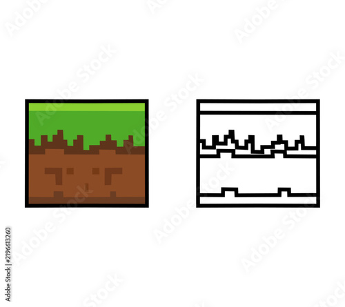 Cartoon Earth Block Pixel Art Style For Coloring Illustration Simple Digital Design