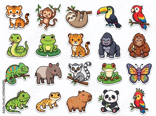 Tropical Jungle Animals Sticker Set Cute Icons