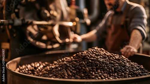 Artisan Coffee Roaster Inspecting Freshly Roasted Beans