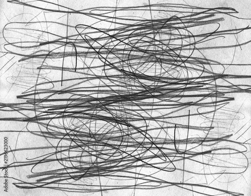Abstract Pencil Scribble Texture with Chaotic Graphite Lines on a White Paper Background Surface