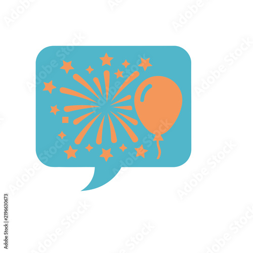 Speech bubble with balloon and fireworks