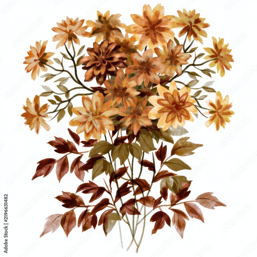 Obraz premium Watercolor autumn floral bouquet with warm orange and brown tones