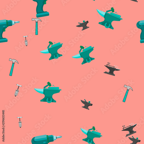 Tools Pattern with Anvils, Hammers, and Drills