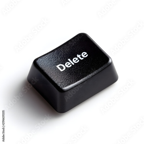 Black Delete Key with White Text on Isolated White Background