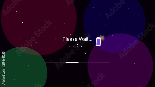 Pixel Art Loading Screen With Abstract Colorful Spheres On Black Background