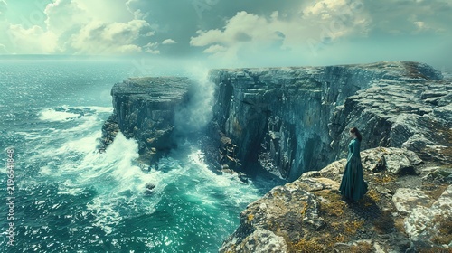 Solitary Moments of Quiet Reflection Amid Dramatic Cliffs and Peaceful Natural Landscape