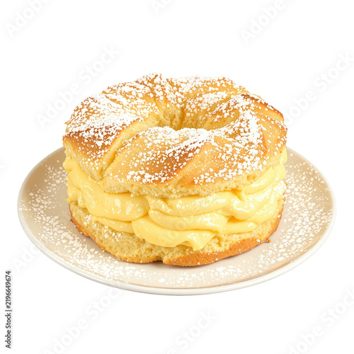 Isolated Pastry Delight with Cream and Powdered Sugar on a Plate against Transparent Background