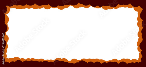 Dark brown and orange torn paper texture border frame, blank white copy space, ideal for autumn banner designs, Halloween cards, and scrapbooking backgrounds