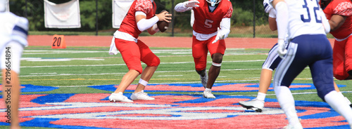 Konstfotografi Football Quarterback and Running Back with a Fake Handoff During a Game