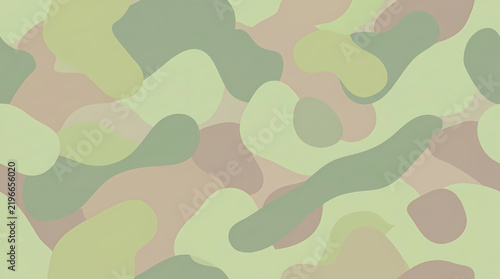 Seamless Abstract Camouflage Pattern Featuring Muted Green, Brown, and Beige Tones, Ideal as a Modern Military-Inspired Background or Textile Design Element