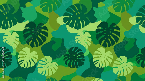 Tropical Monstera Leaf Pattern in Shades of Green Camouflage