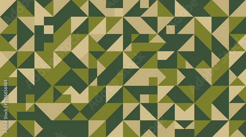 Geometric Triangle Camouflage Pattern Featuring Abstract Khaki Green and Olive Tones for Modern Tactical Design Backgrounds