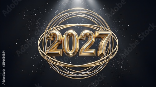 Luxury 2027 Gold Silver Metallic Typography New Year Celebration Design.