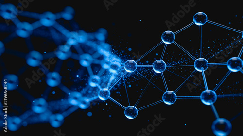 Molecular Network Structure with Glowing Nodes and Connections