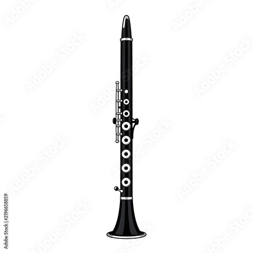 A detailed illustration of a black clarinet musical instrument on a white background.