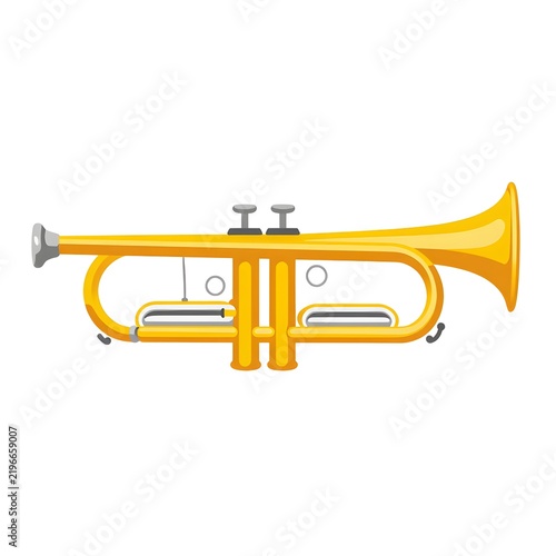 A bright yellow trumpet musical instrument illustration isolated on a white background.