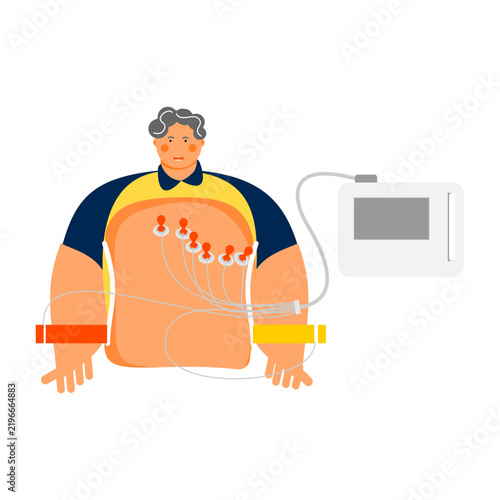Patient Undergoing Electrocardiogram (ECG) Heart Test Flat Vector Illustration
