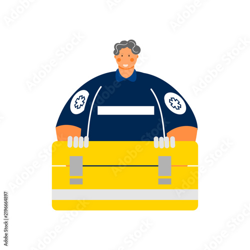 Professional Paramedic with Emergency Life Saving Equipment Vector Illustration