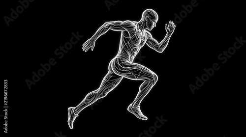 Skeletal runner mid stride action pose