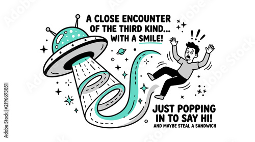 Alien UFO Abducting Surprised Person with Text