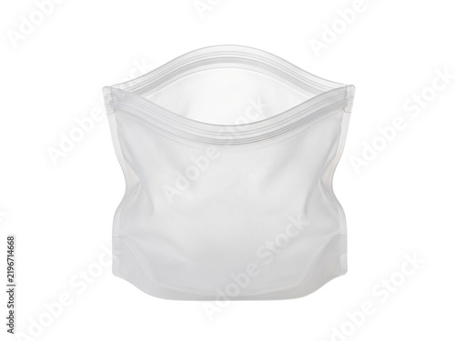 Empty open plastic ziplock bag isolated on a white background