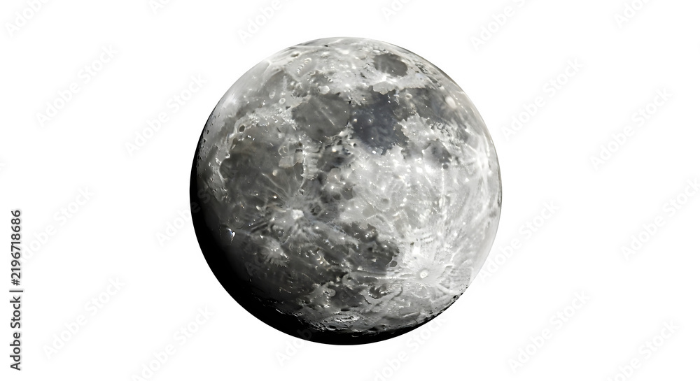 Obraz premium Detailed lunar surface illustration featuring a realistic full moon isolated on a clear transparent background for astronomical design projects