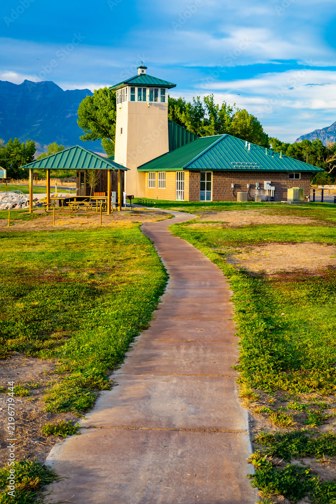Fototapeta premium Bonneville School of Sailing headquarters at scenic Utah Lake State Park