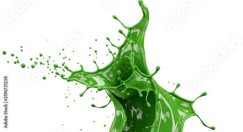 Dynamic green liquid paint splash isolated on a transparent background for creative graphic design and artistic visual effects