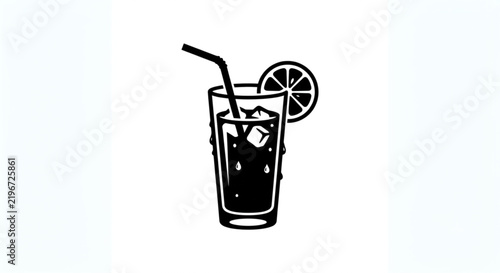 Chilled Glass of Iced Drink with Lemon Slice