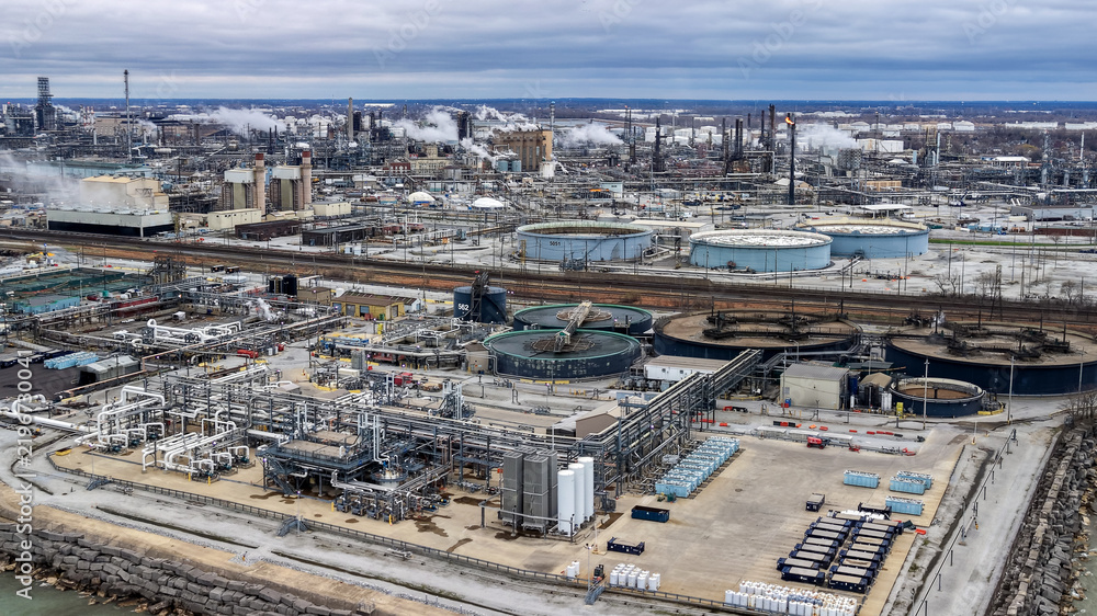 Fototapeta premium Industrial petroleum refinery producing energy and fuel
