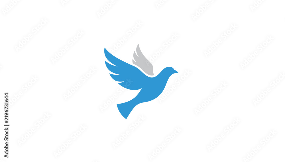 Obraz premium Flying blue dove with silver wings illustration isolated on white background representing peace, hope and freedom.