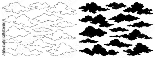 Minimalistic cloud illustrations isolated on a transparent background