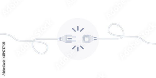 Disconnected white electrical plug and socket with spark vector