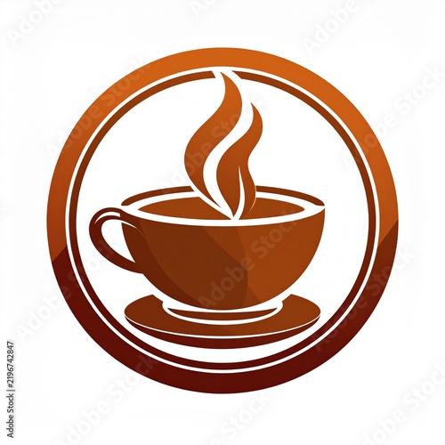 Brown coffee cup icon vector graphic featuring a steaming hot beverage inside a round circle logo design