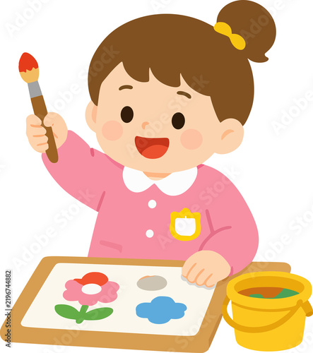 Cute Little Girl Painting with a Brush
