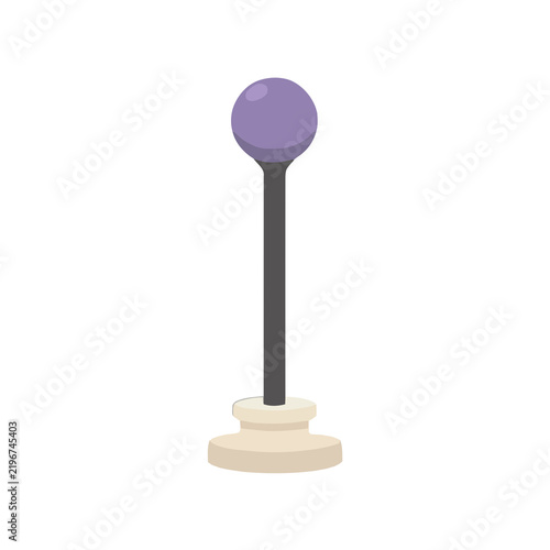 Purple sphere on a dark gray pole with a beige base
