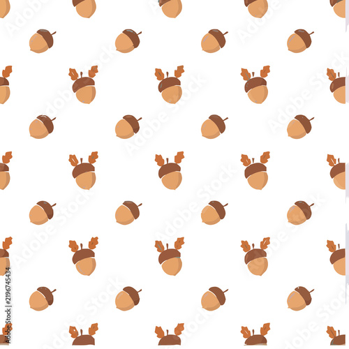 Seamless pattern of acorns with leaves