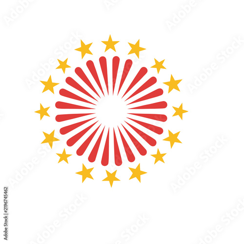 Red sunburst with yellow stars