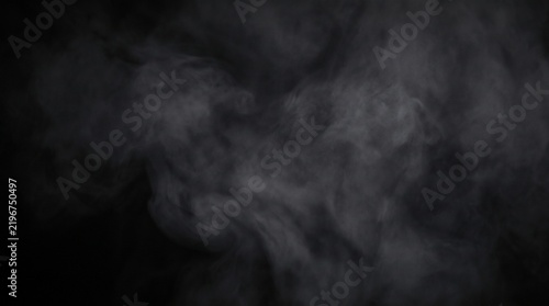 Abstract dark black smoky background with soft swirling gray mist and atmospheric fog spreading naturally across the center, subtle cloud-like smoke texture, deep charcoal gradients, mysterious cinema