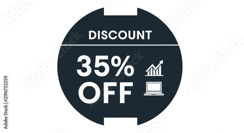 Promotional discount graphic featuring percentage off symbol and upward chart