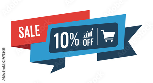 Promotional sale banner graphic with shopping cart icon and percentage discount